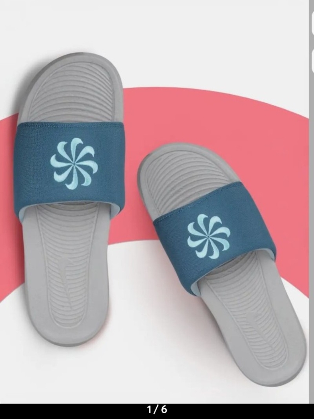 Nike Women's Blue and Light Gray Slide Sandals.Men 9, Women 10